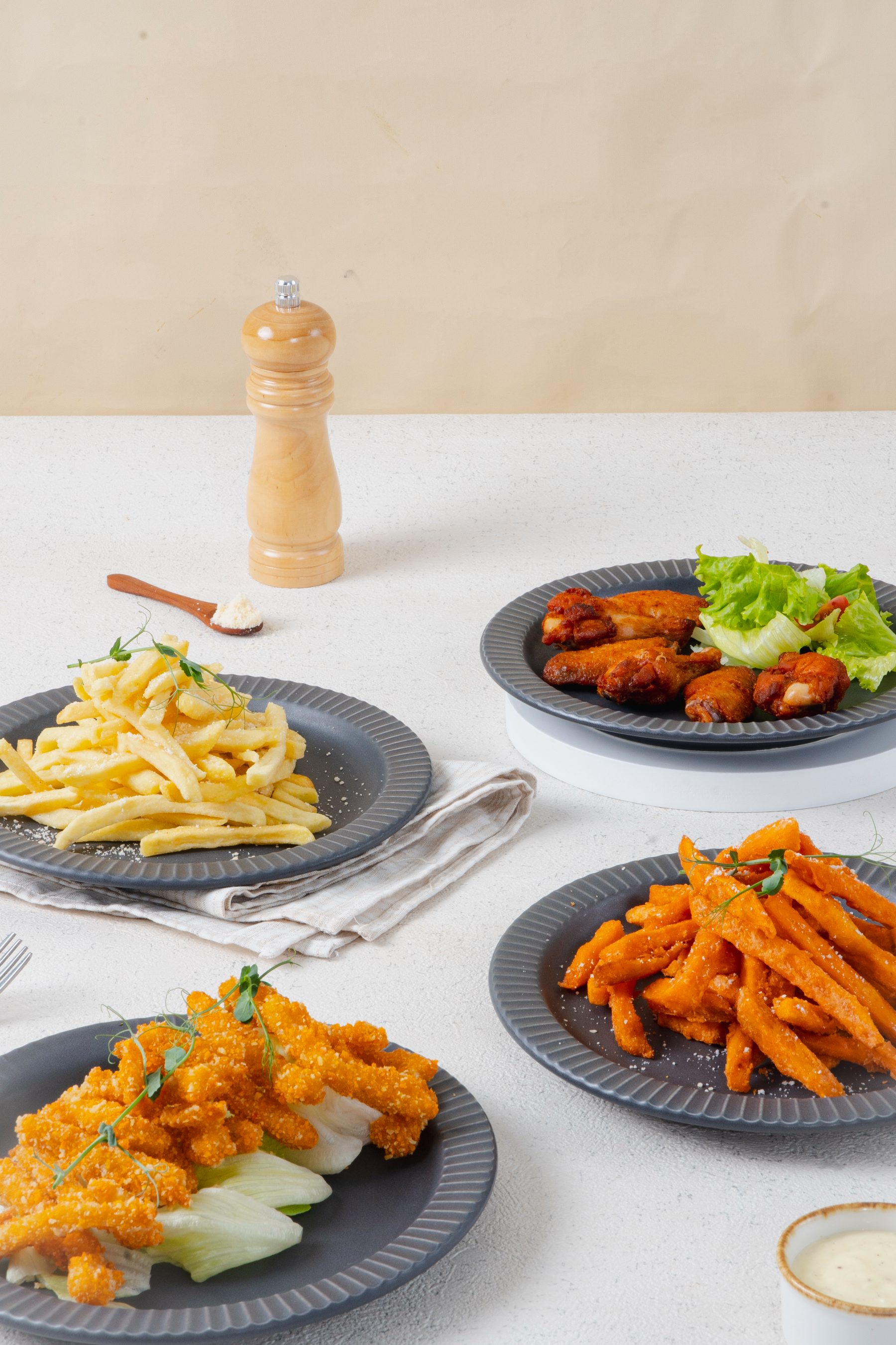 A spread of Twig's fried plates served family style